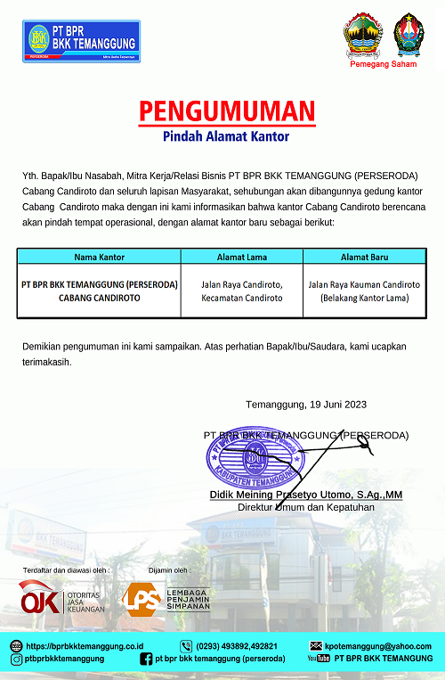 PENGUMUMAN PINDAH ALAMAT KANTOR