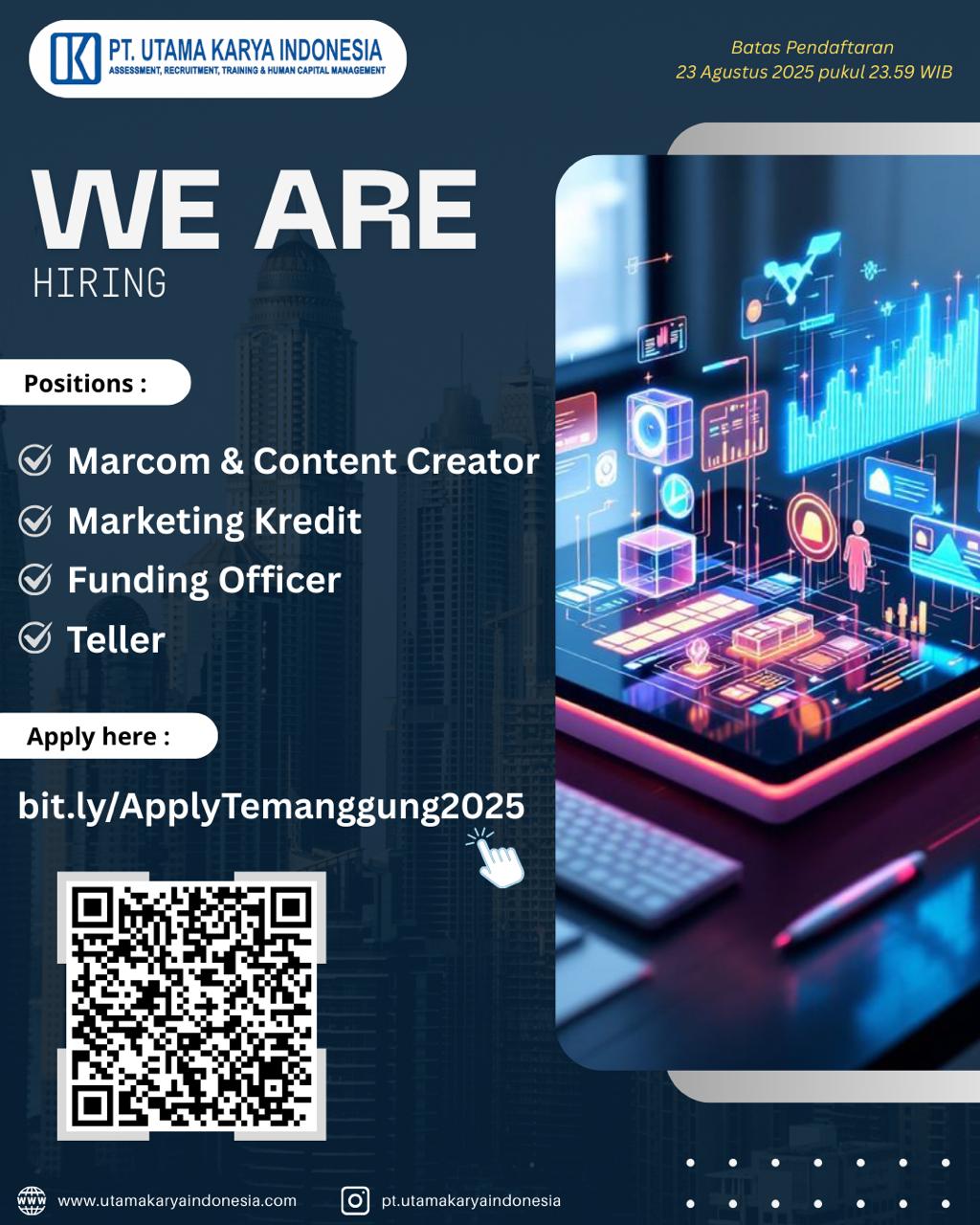 Lowongan Pekerjaan Marketing Kredit, Funding Officer, Marcom  & Teller
